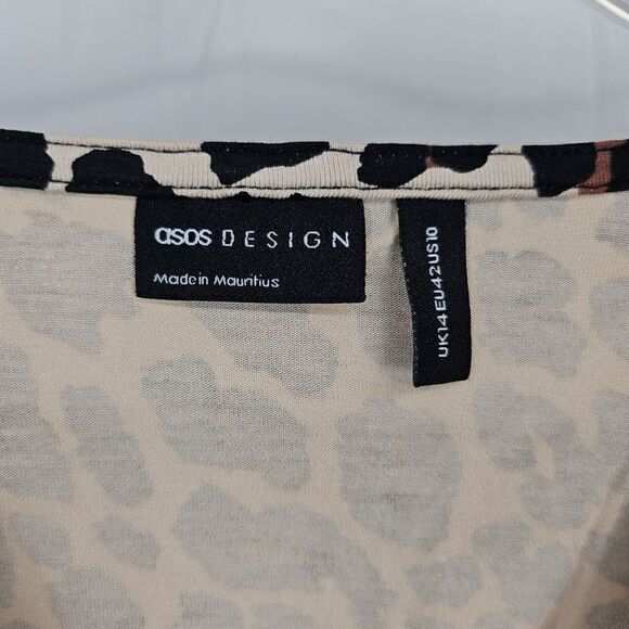 ASOS DESIGN Flutter Sleeve Mini Tea Dress with Buttons in Leopard PrintNWT 10 - Picture 7 of 8